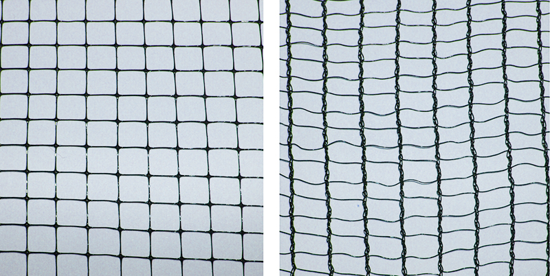 Links: Extrudierter Kunststoff, rechts: Netz aus einem Geflecht